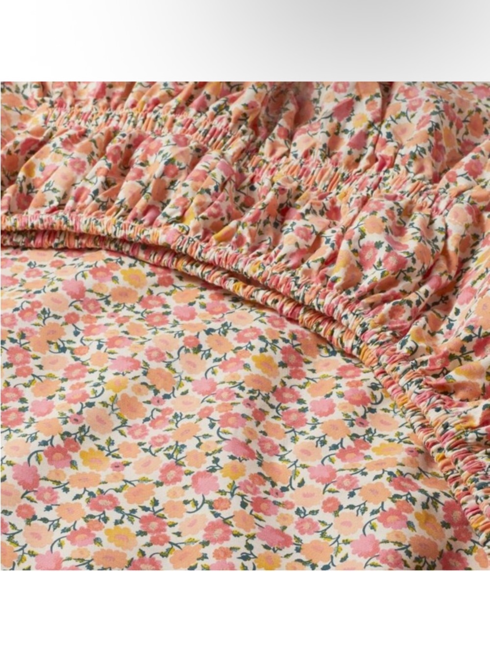 Floral Cotton Sheet Set in Peach, Yellow & Green Blossoms - Picture 4 of 4